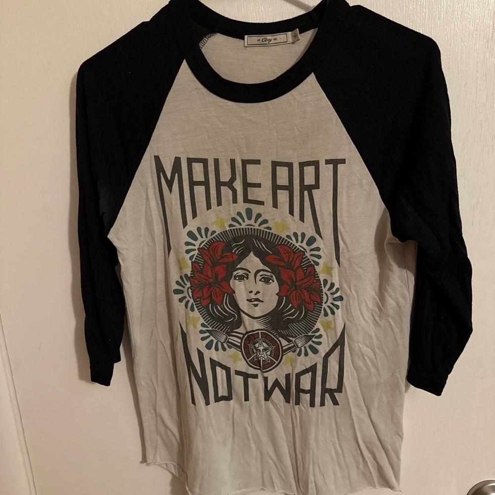 Obey Black and Cream Raglan Tee